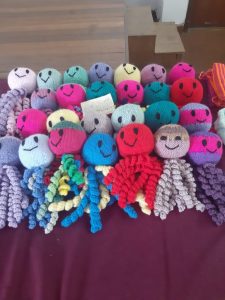Many knitted octopuses