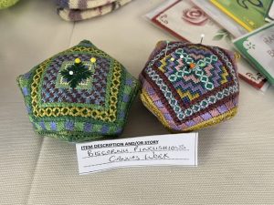 Pincushions made with the Biscornu embroidery technique